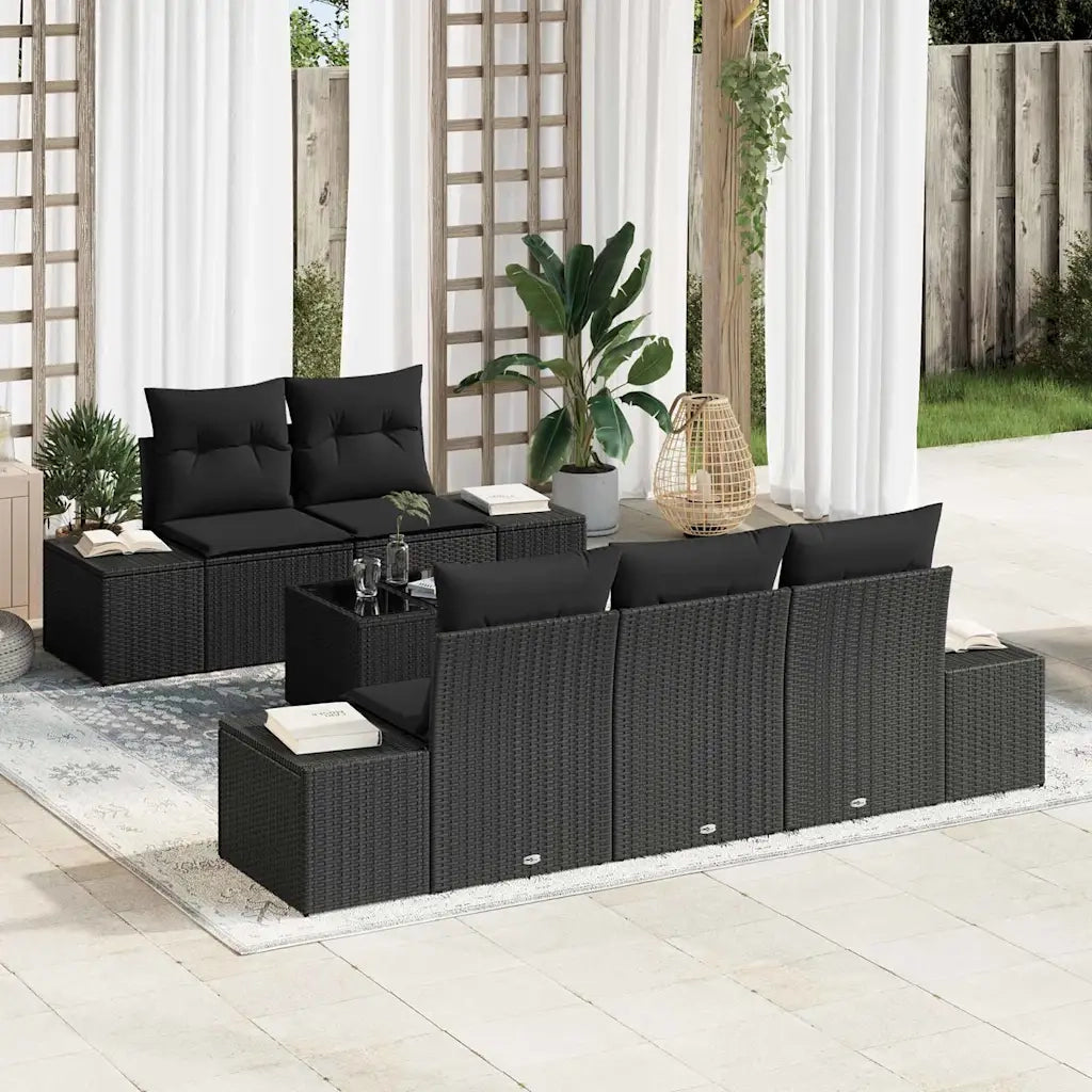 Set Divano da Giardino con cuscino 6 pcs Nero polyrattan