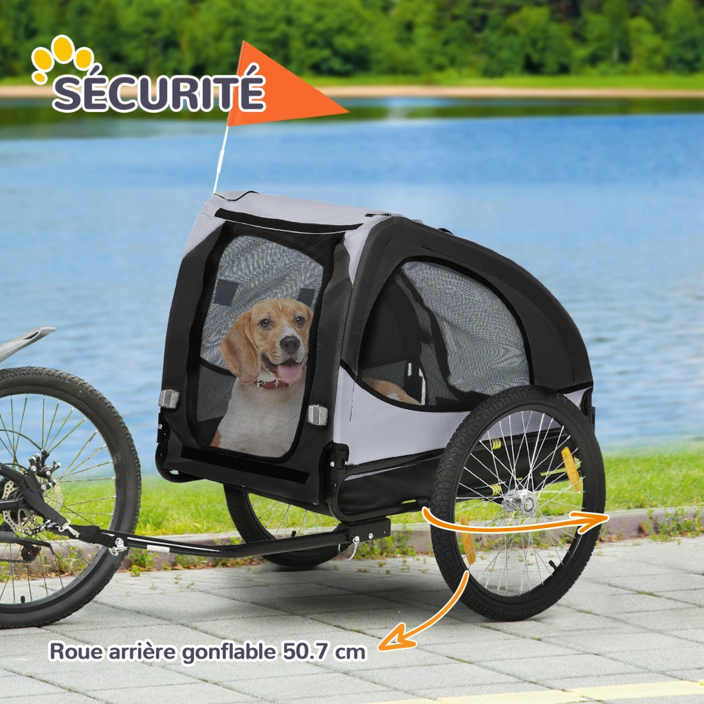 Rimorchio per bici da giardino con finestre in rete riflettenti e bandiera di sicurezza ¨C zephmum ¨C 140x71x83 cm nero