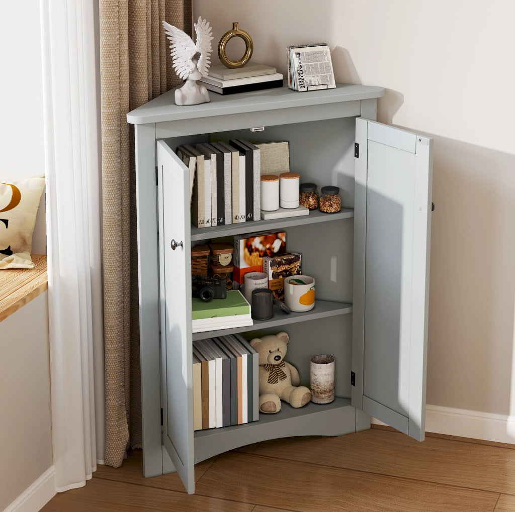 Mobile angolare 61;5 x 80 cm grigio in MDF; 2 ante e 3 vani