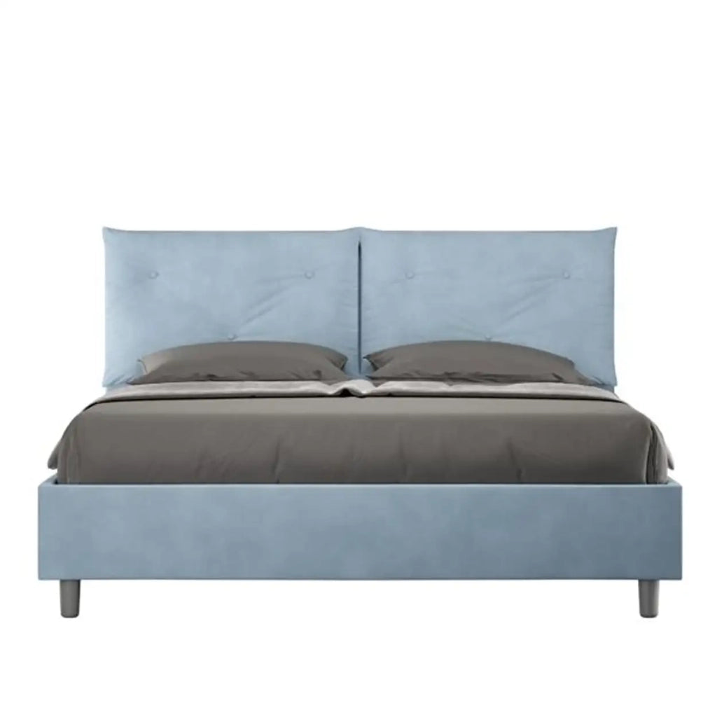 Letto matrimoniale con rete imbottito 160x190 microfibra azzurro Appia