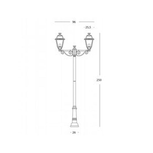 Palo Da Esterno Contemporaneo 250Cm Elegance Alluminio E Vetro Grigio 2 Luci E27