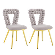 Set di 2 sedie da pranzo con schienale geometrico in velluto e gambe in metallo grigio chiaro