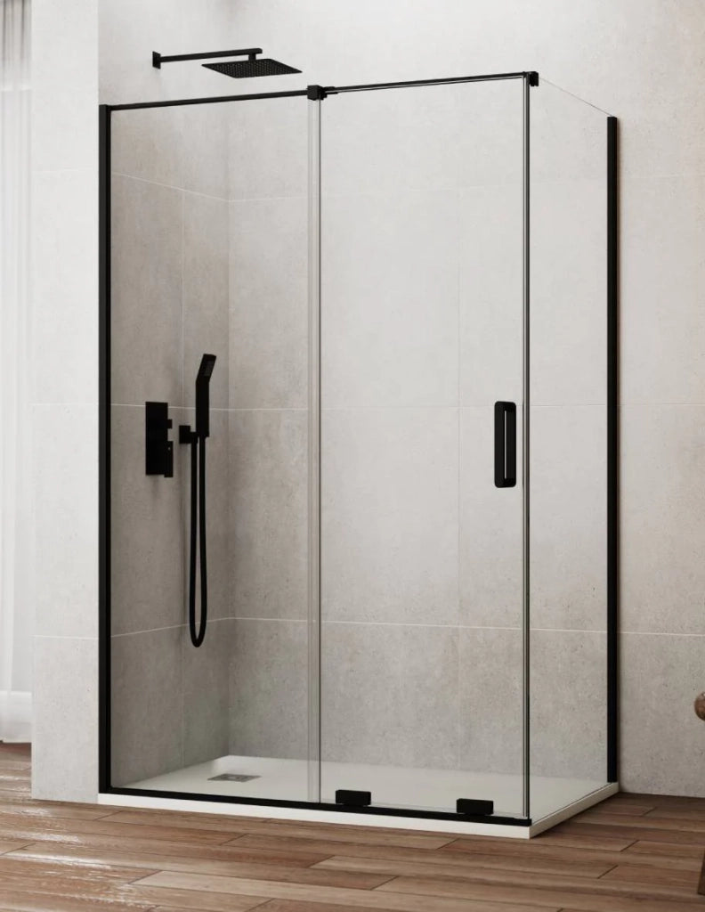 Box doccia CIRENE (KENNA) 1+1 con lato fisso laterale 160x90 cm Nero Barra Parallela