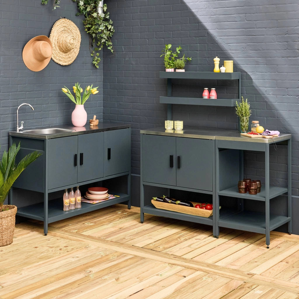 Cucina da esterno, 3 moduli in acciaio inox, blu grigio