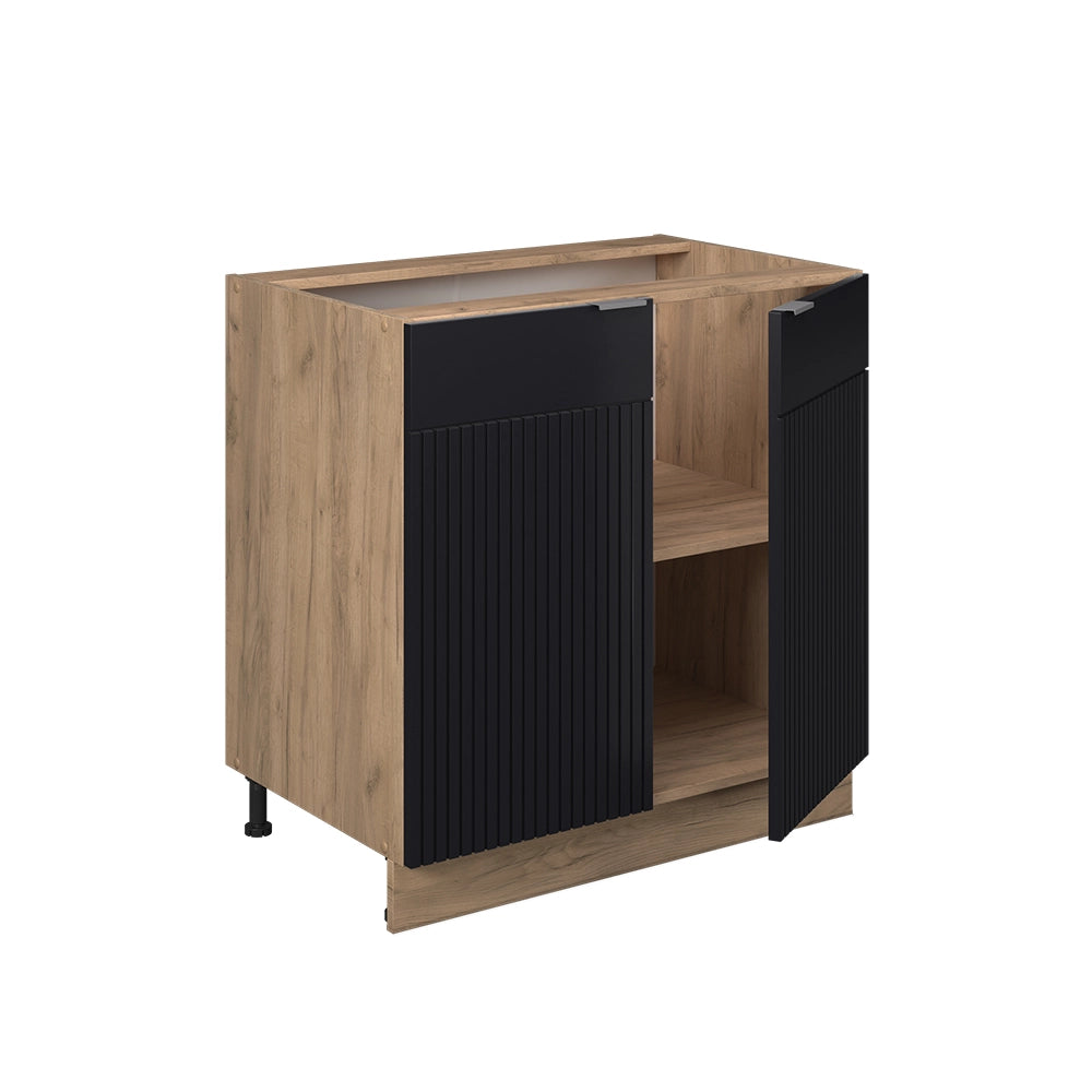 Mobiletto base cucina Fame-Line Nero rigato/Rovere dorato 80 cm con ripiano, senza piano di lavoro Vicco