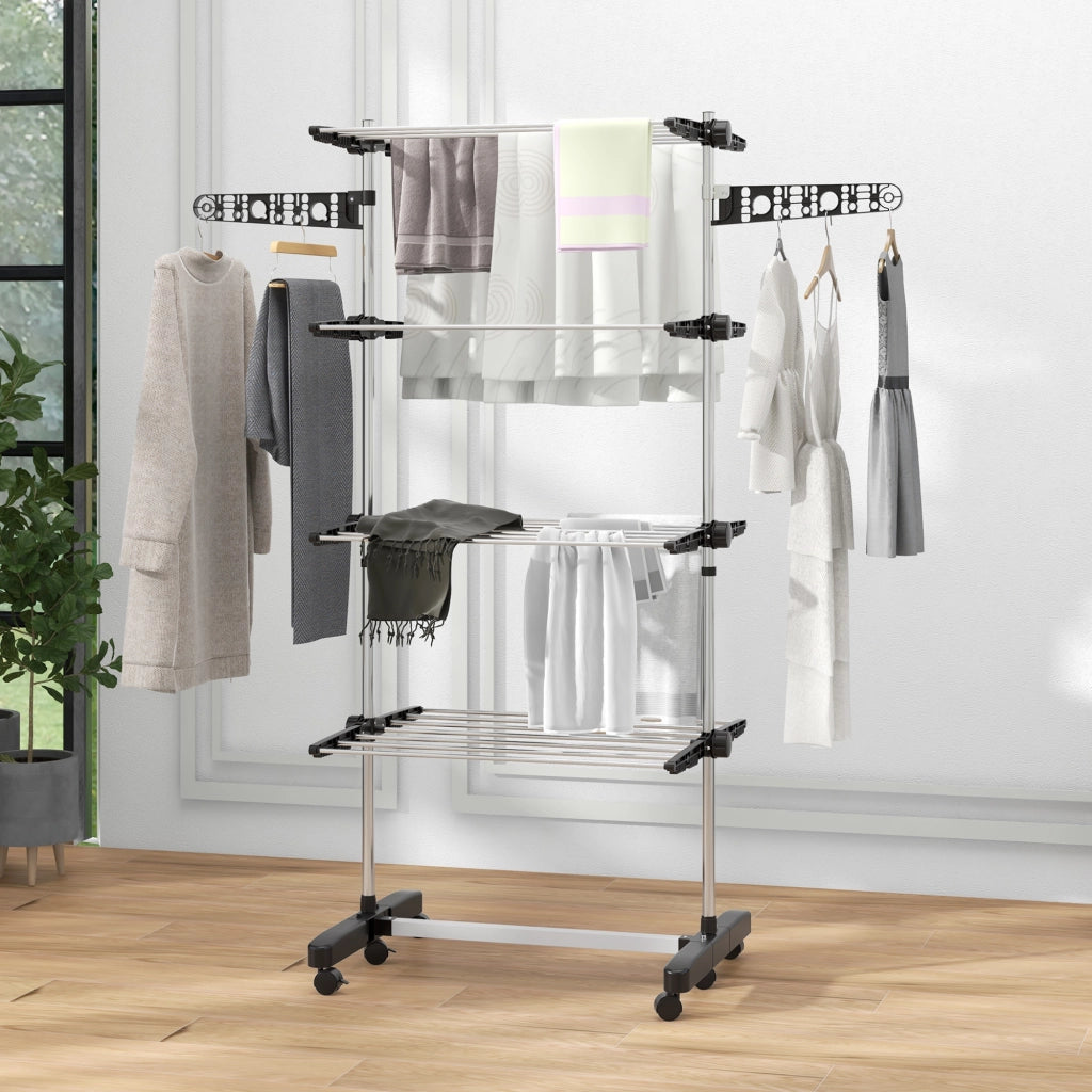 Stendibiancheria 5 Piani Pieghevole ¨C zephmum ¨C Nero Argento 142x55x172 cm