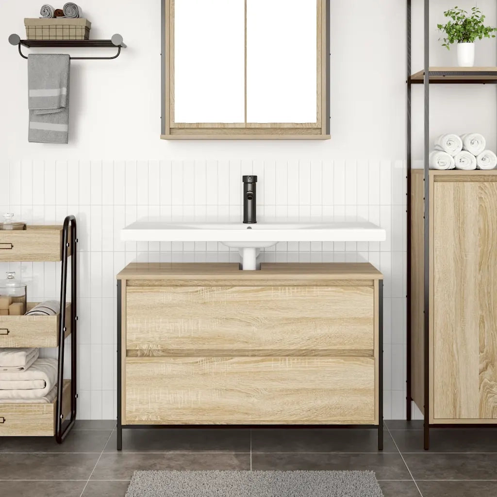 Mobile Lavabo da Bagno con Cassetti Rovere Sonoma 90x34,5x60 cm 861878