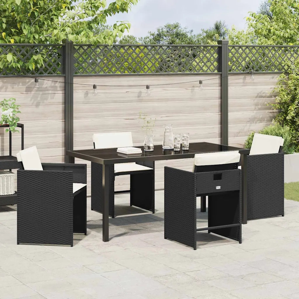 Set da Pranzo per Giardino con cuscino 5 pcs Nero polyrattan