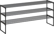 Scarpiera a 3 Ripiani, Scaffale Portascarpe in Metallo, per 20-24 Paia di Scarpe, Verticale o Capovolto, Impilabile, Ingresso, 30 x 117 x 55 cm, Nero LSA033B01
