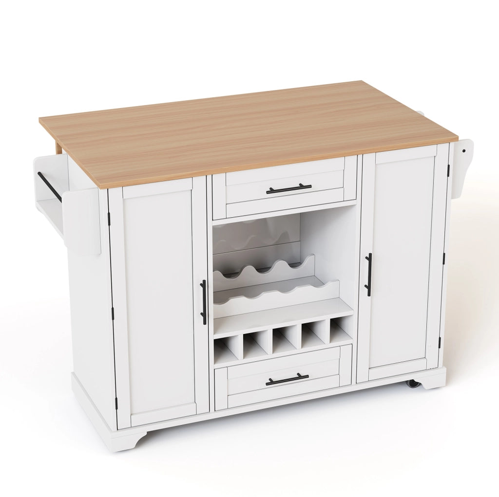 Carrello da cucina 138x45(70)x92 cm con piano estraibile; ruote; MDF; bianco e naturale