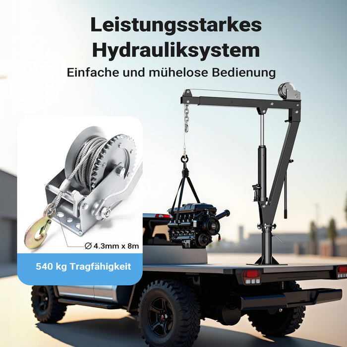 Gruetta per pick up idraulica con verricello max 900 kg 1800 mm girevole a 360° Mini gru di sollevamento