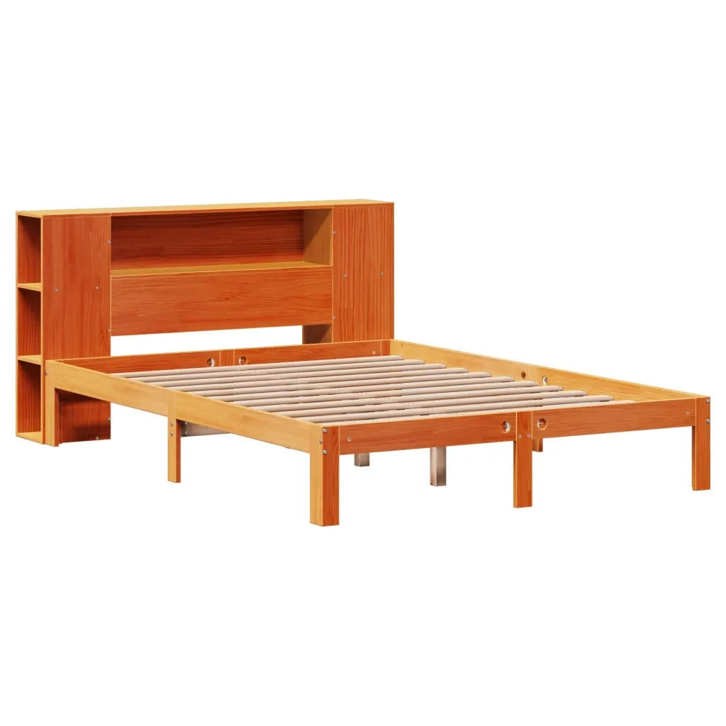 Letto Libreria senza Materasso-Struttura Letto con contenitore Marrone Cera 140x190 cm in Pino 920287