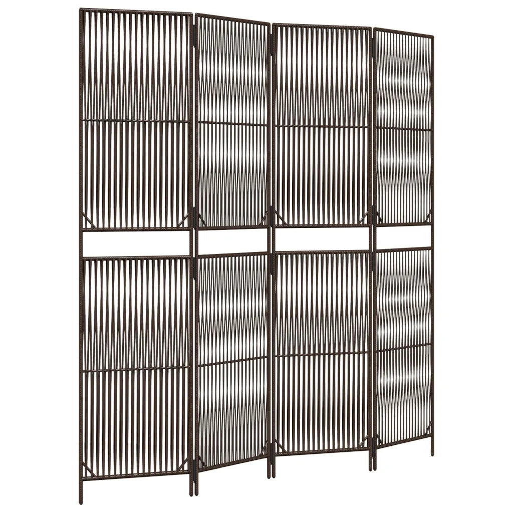 Divisorio per Ambienti | Divider per stanze | Paravento a 4 Pannelli Marrone in Polyrattan