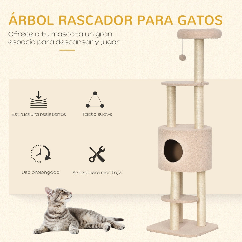 Albero tiragraffi per gatti con piattaforme e palo sisal ¨C Minimal ¨C beige 148 cm