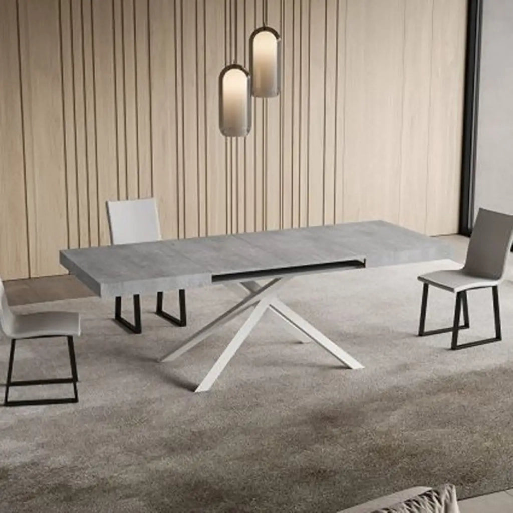 Tavolo allungabile 140/400x90 cm Niket colore cemento gambe bianche