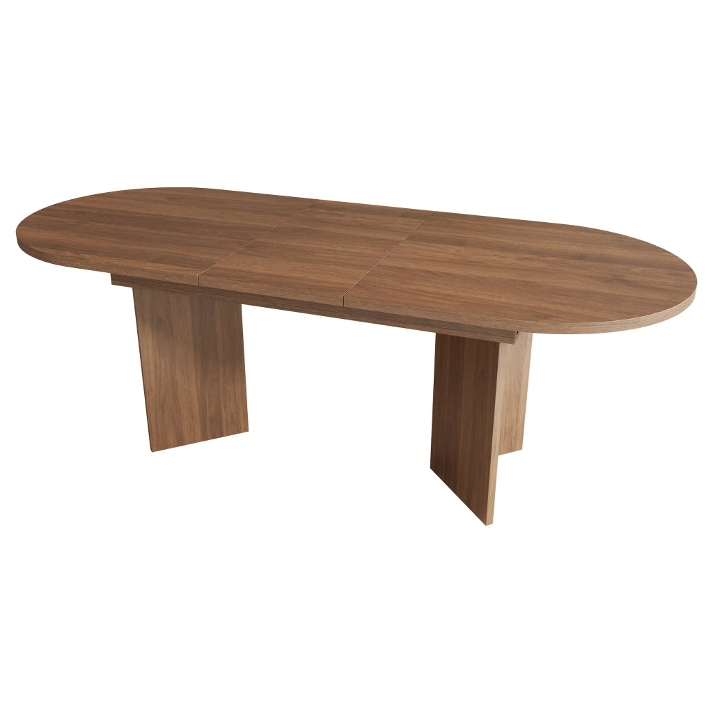 Tavolo da pranzo allungabile 120/160 × 80 cm in MDF color noce, per 4–8 persone, con angoli arrotondati