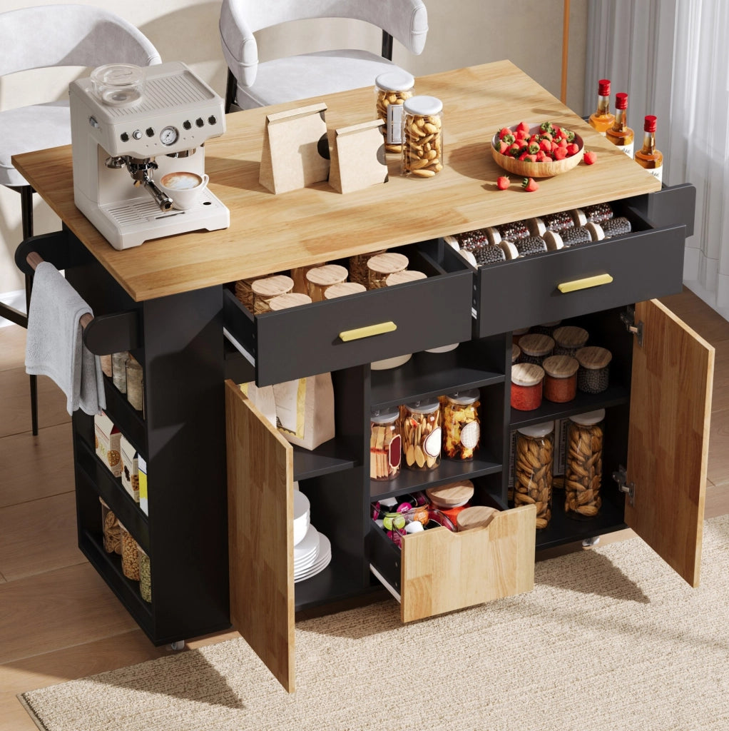 Isola cucina mobile con piano ribaltabile e cassetti