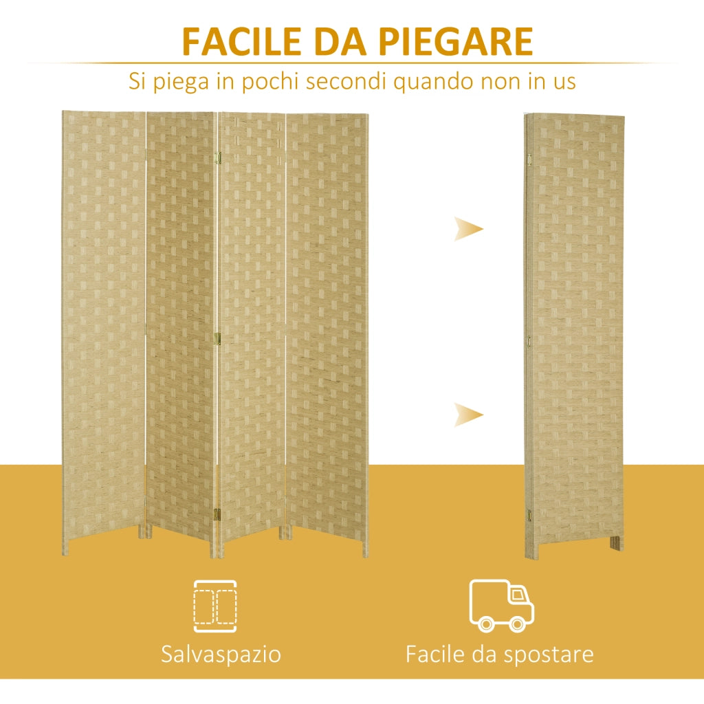 EasyComfort Paravento Separé da Interno a 4 Ante in Legno, Pieghevole e Salvaspazio Altezza 170cm, Marrone