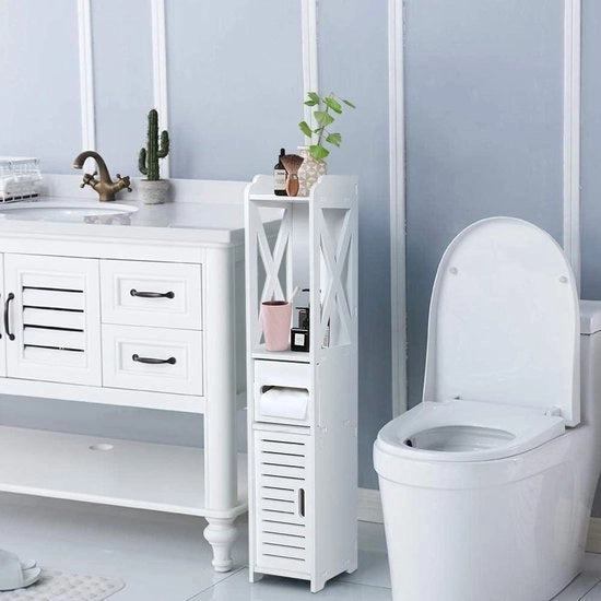 Cassettiera per bagno per wc e contenitore per sacchetti di carta igienica - bianca - 80x15.5x15CM