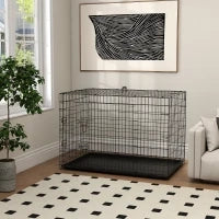 Gabbia per Animali Domestici Trasportino per Cani e Gatti Pieghevole in Acciaio Doppia Apertura, 121x77x82cm, Nero