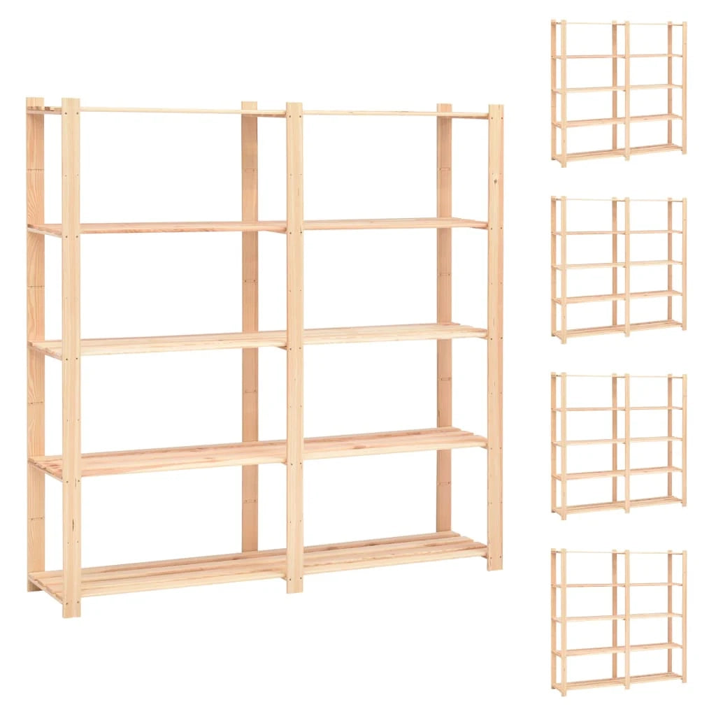 Scaffale portaoggetti a 5 ripiani 5 pezzi 170 x 38 x 170 cm pino 500 kg beige 02_0045733