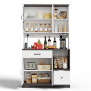 Credenza da cucina con ripiani regolabili; cassetti; LED e prese - per cucina - 105×40×185 cm - naturale e bianco