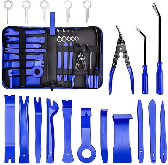 Kit di rimozione 19 pezzi, strumento di rimozione pannello di ingresso audio per radio, video, cruscotto, auto, rimozione e installazione (blu)