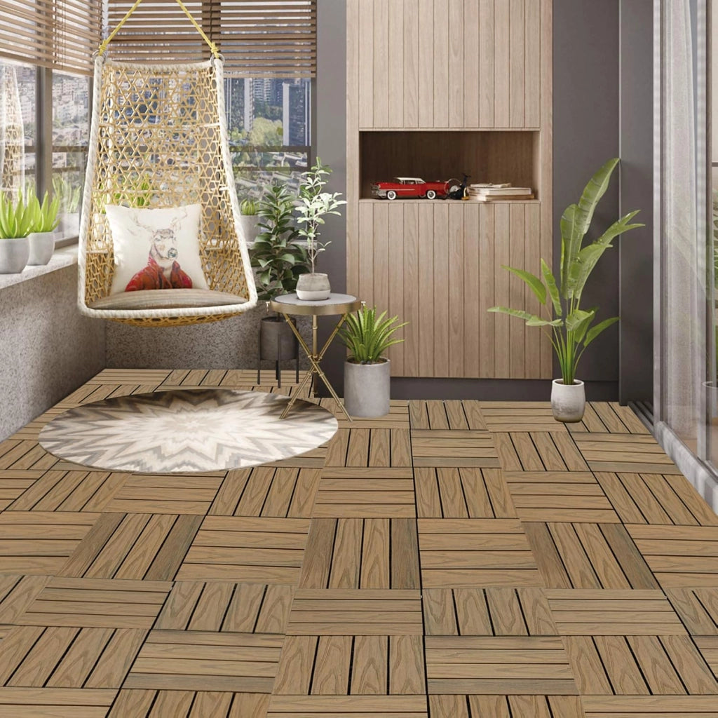 Piastrelle per Pavimenti da Esterno Mattonelle Pavimentazione ad Incastro Click-Deck in Legno Composito Marrone Chiaro 1 m²