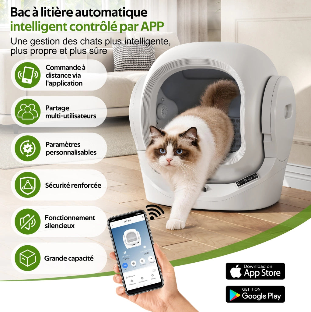 Lettiera automatica intelligente per gatti con controllo da app; 68L; bianco