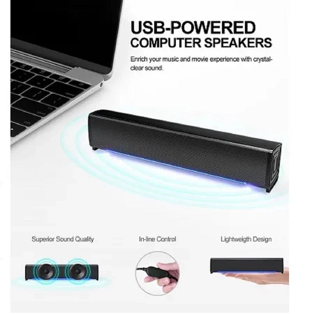 Trade Shop - Altoparlanti Q-t125 Speaker Soundbar Per Pc Potenziamento Bassi E Led Alla Base -