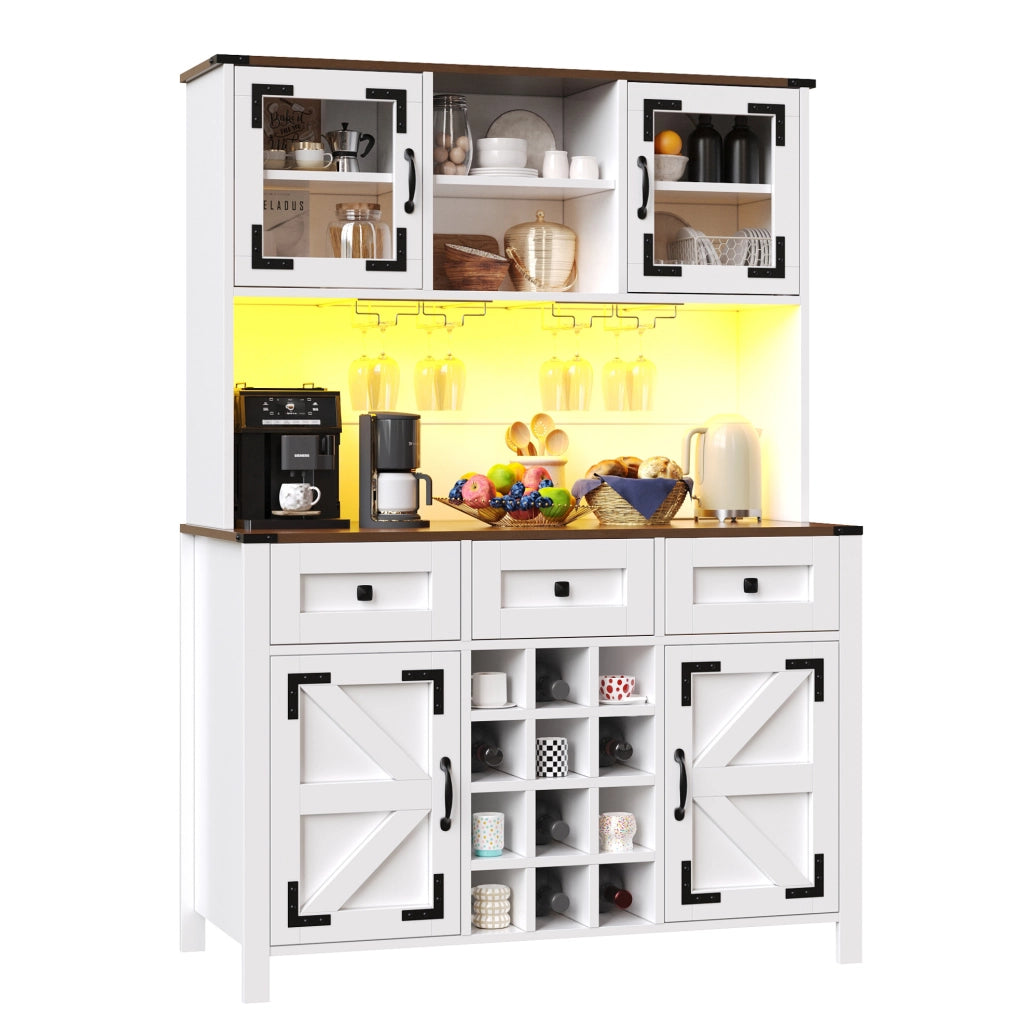 Armadio da cucina 120x40x170 cm con illuminazione LED e prese USB in MDF e vetro bianco