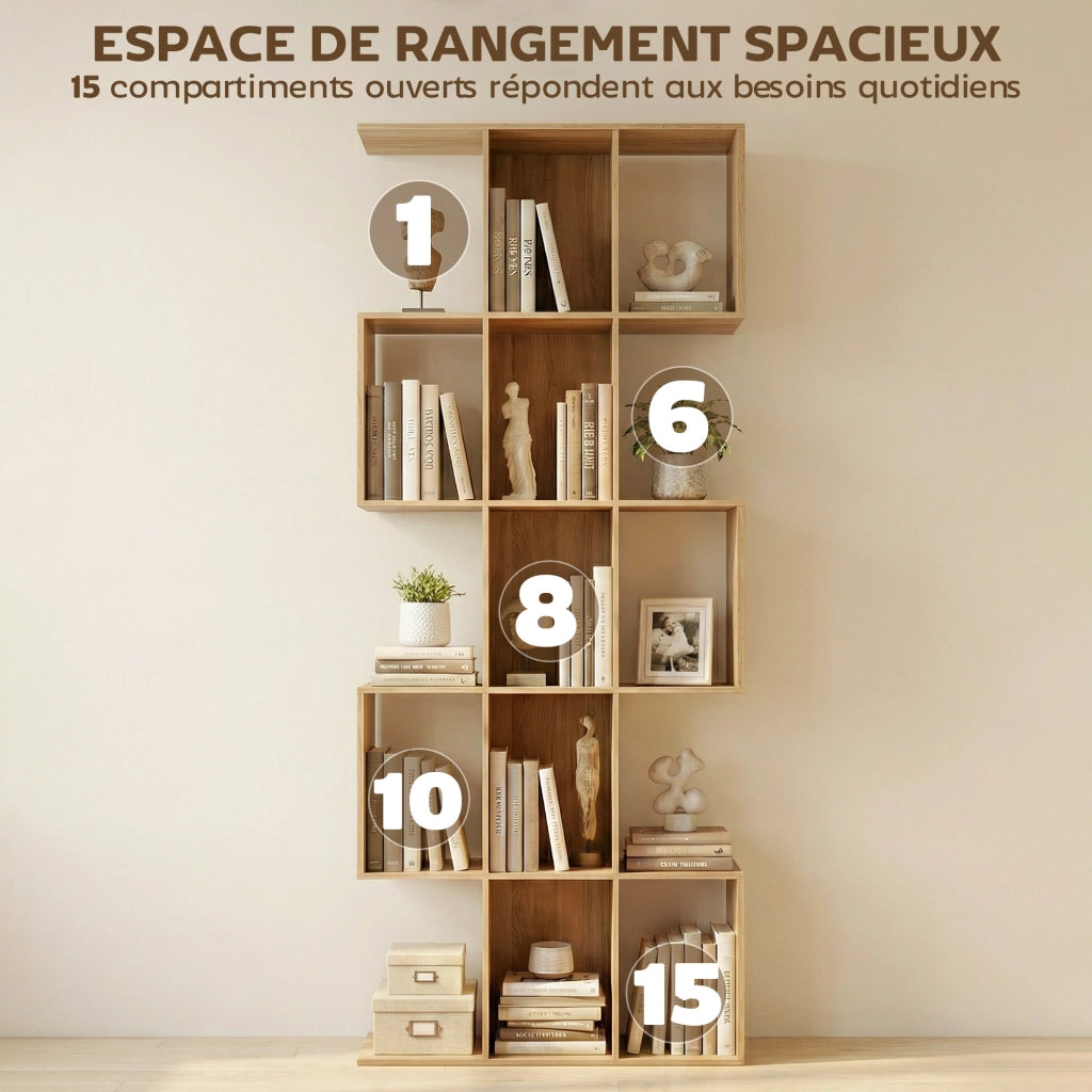 Libreria a 5 livelli con 15 scomparti aperti ¨C zephmum ¨C 80x24x200 cm rovere