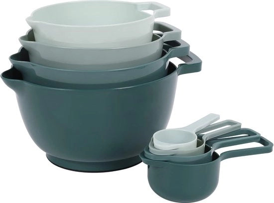 Set di 8 utensili in plastica antiscivolo multifunzionale per cucina, con 4 contenitori e 4 cucchiai, verde