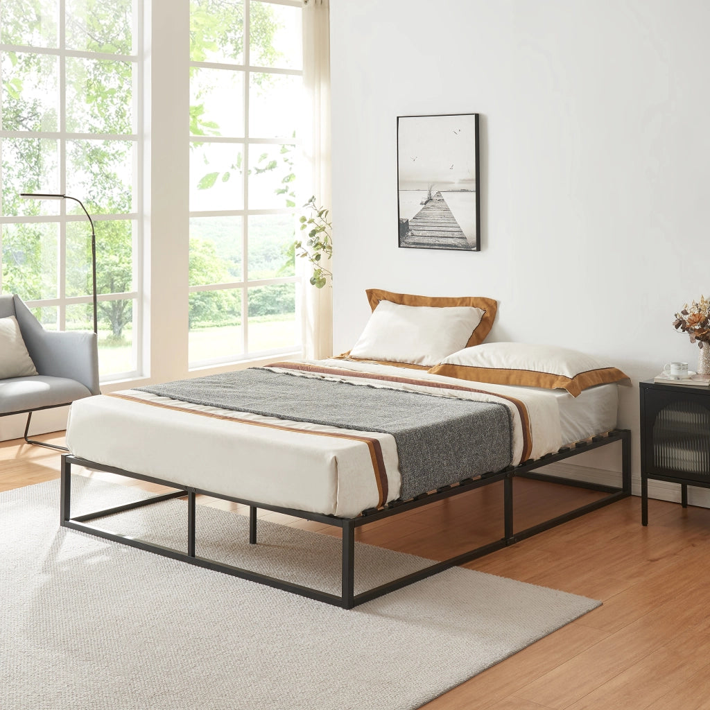 Struttura Letto Matrimoniale Kreta in Metallo 160 x 200 cm - Nero [en.casa]