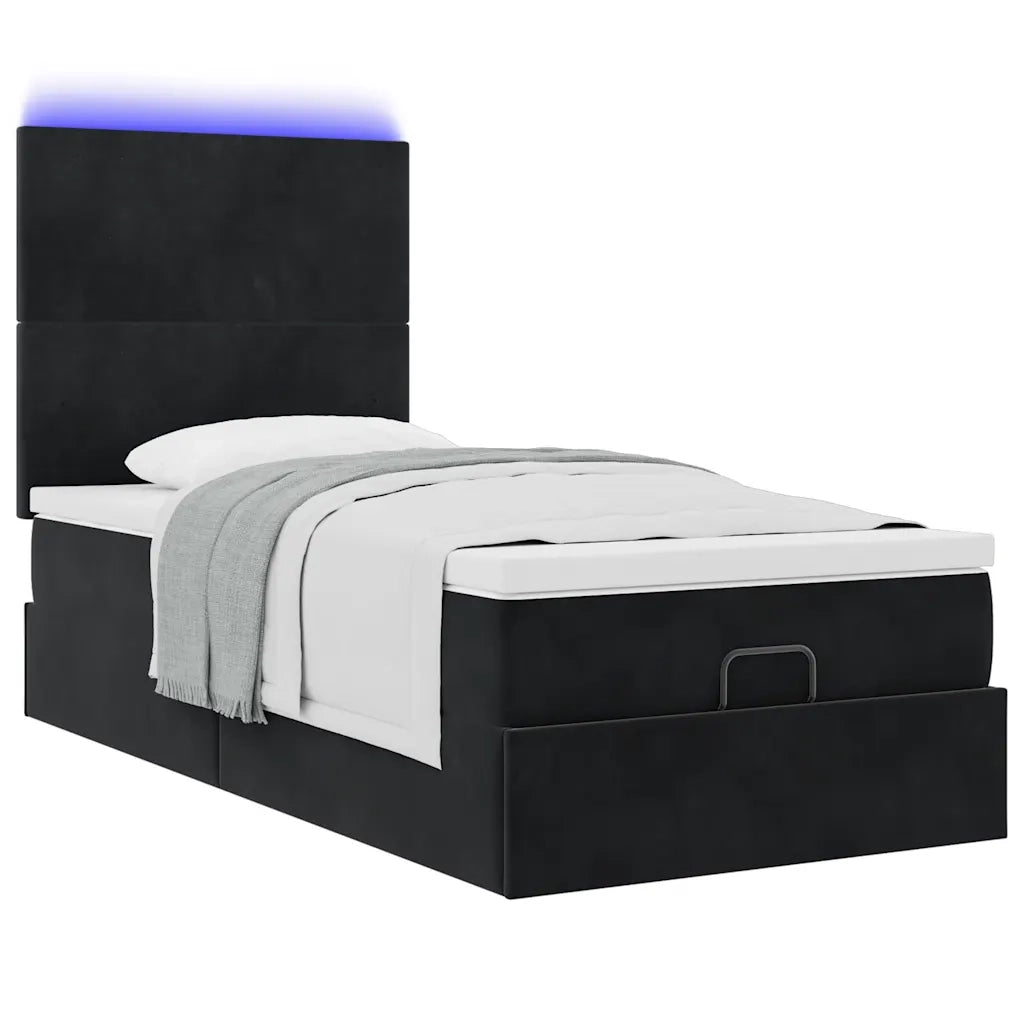 Struttura Letto Pouf con Materassi Nero 100x200 cm Velluto