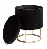 Sgabello Contenitore Polina Tondo Nero Imbottito in Tessuto effetto Velluto