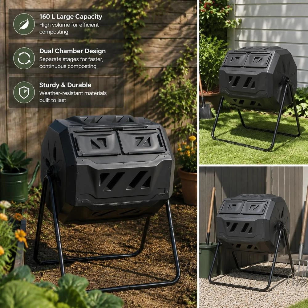 Garden Composter, Black, 73x64x95 Cm, 160 L