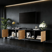 Mobile TV con 4 Ante per Soggiorno ¨C Xylo ¨C Legno Naturale e Nero, 180x40x50 cm
