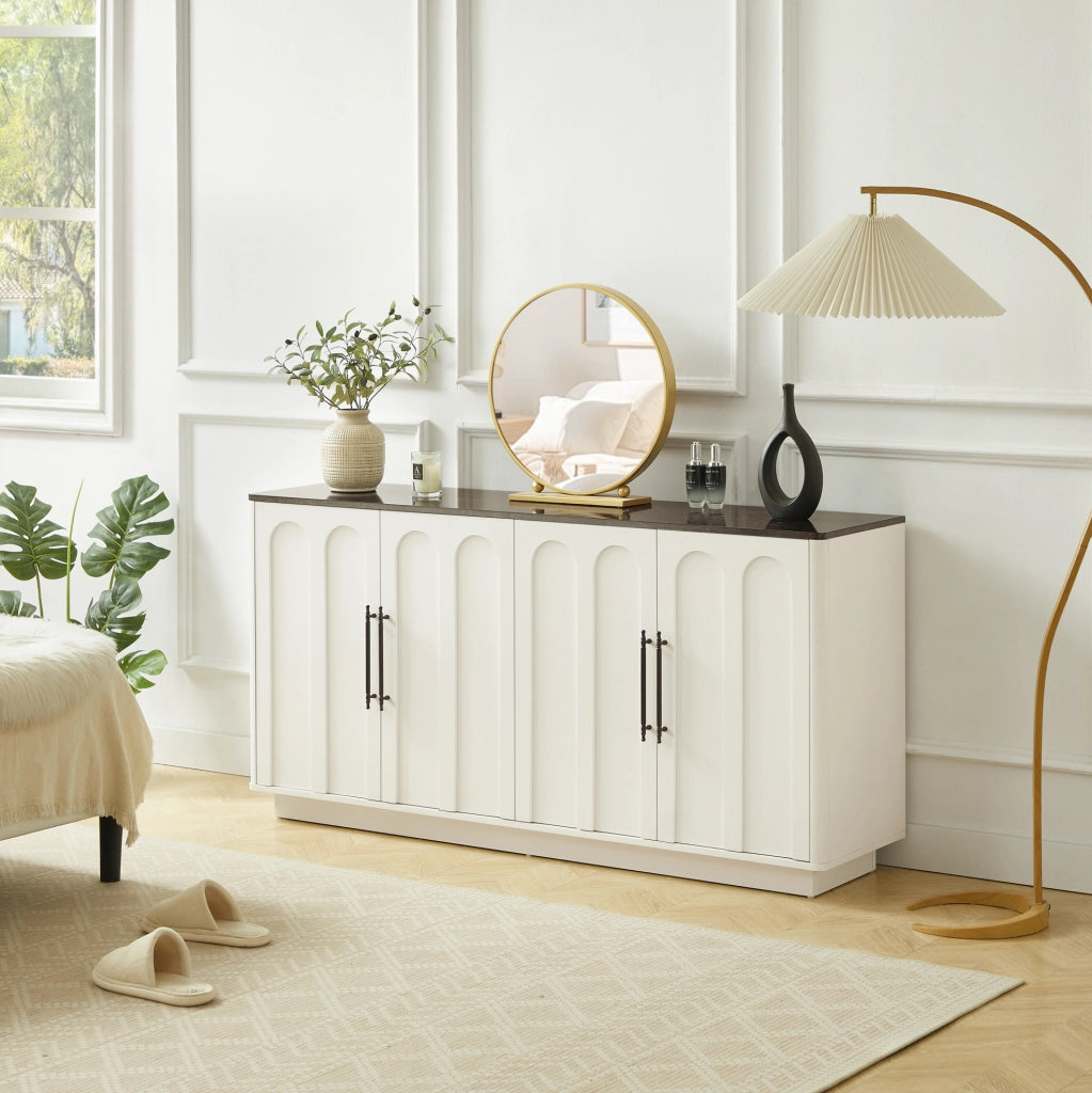 Sideboard 160x40x80 cm con chiusura soft-close e fissaggio a parete in MDF bianco e nero