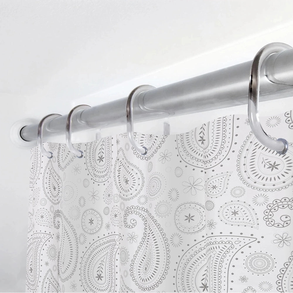 Trade Shop - Tenda Doccia Vasca Bagno 12 Anelli 240x200cm Motivo Paisley Etnico Grigio 87582 -