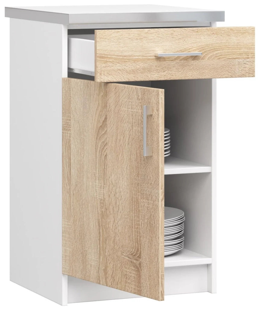 Mobile cucina modulare con piano di lavoro AKORD LIMA Bianco 50 cm 1 anta 1 cassetto inserto frontale Sonoma Quercia 50x44,5x82 cm