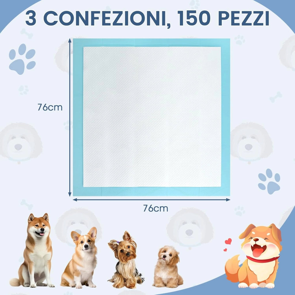 Tappetini Assorbenti per Cani, Tappetini da Interno ed Esterno per Animali Domestici a 6 Strati a Prova di Perdite, Asciugatura Rapida, Monouso per Urine, per Cagnolini (76 x 76 cm)