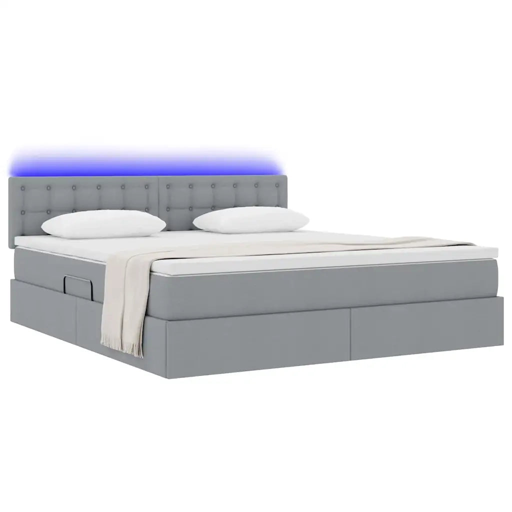 Letto con contenitore e LED Grigio chiaro 160 x 200 cm Tessuto 3371280