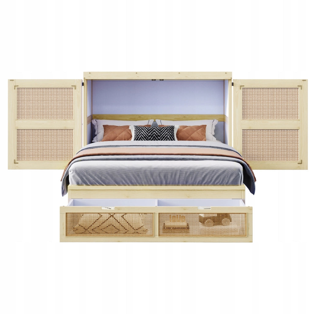 Letto armadio in rattan - Xylo - 140x200 con cassetti