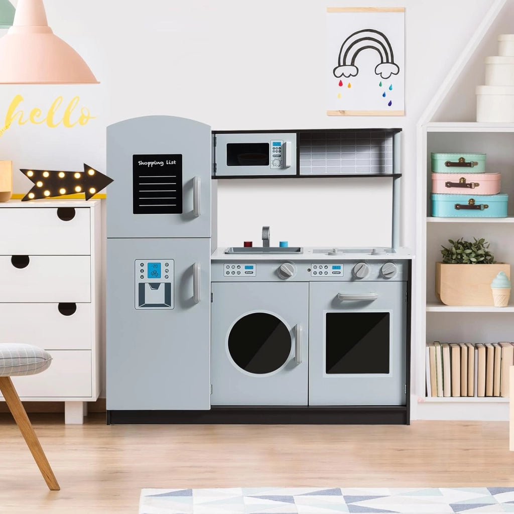Cucina Giocattolo per Bambini con Frigorifero, Distributore d'acqua, Lavatrice, Forno, Microonde, Lavello e Rubinetto, Funzione Luci e Suoni, 3+ Anni