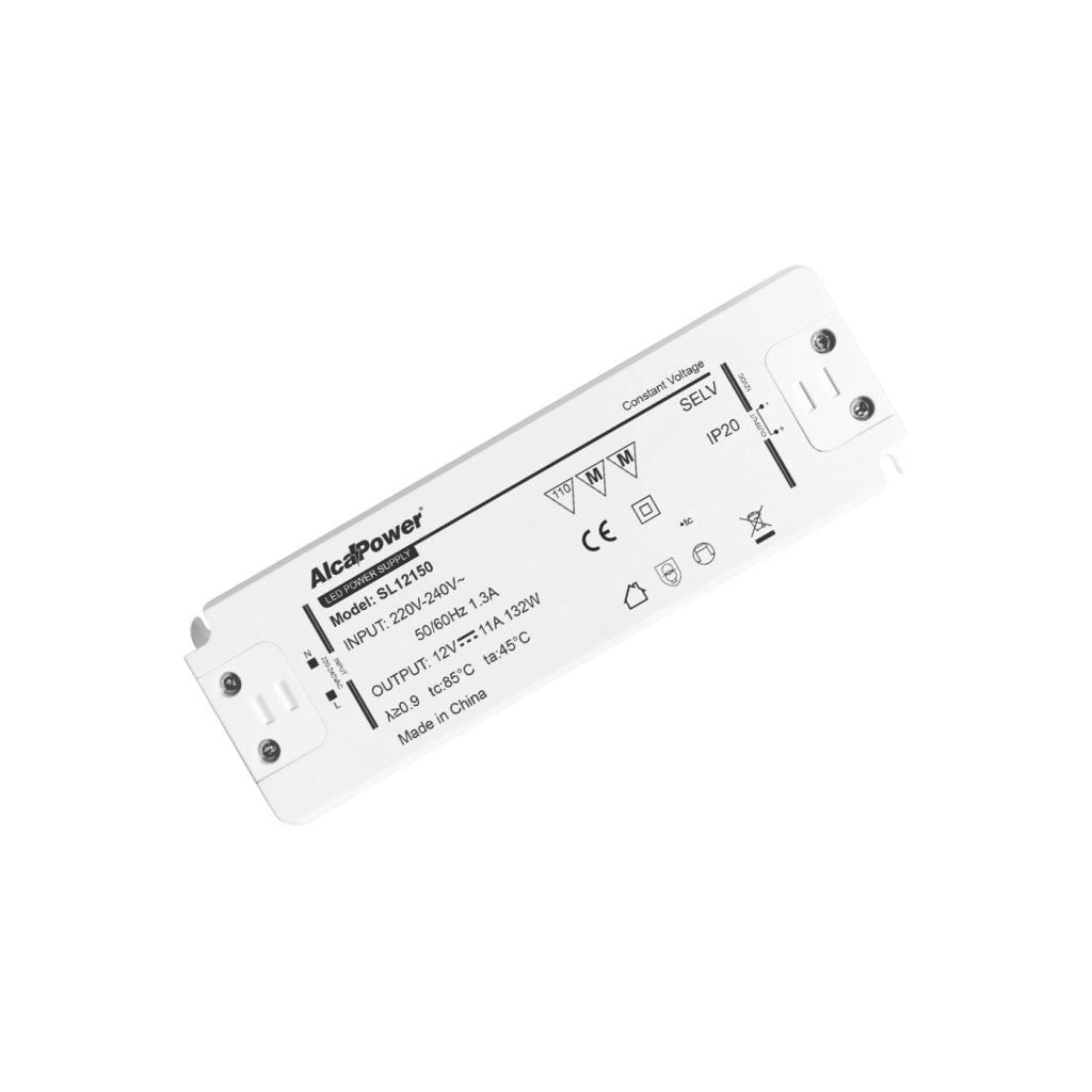 Alcapower Alimentatore Switching 12V 132W 11A per Illuminotecnica IP20 con protezioni integrate da cortocircuito e sovraccarico Slim Design