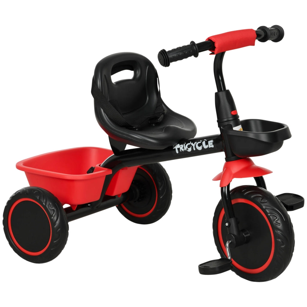 Triciclo per Bambini 2-5 Anni Bicicletta per Bambini con Seduta Regolabile Cestino e Parafango 80x48x63 cm in Acciaio e