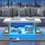 Tavolino da caffè 100x50x37.5 cm con illuminazione LED in MDF e metallo bianco e oro