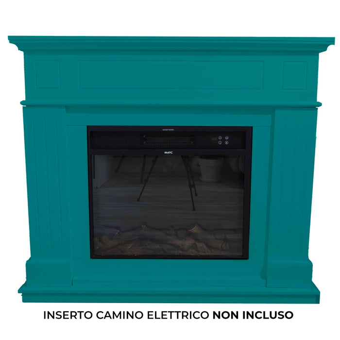 Cornice da Pavimento per Inserto Camino Elettrico 110x94,9x24,9 cm in MDF Sined Pienza Turchese