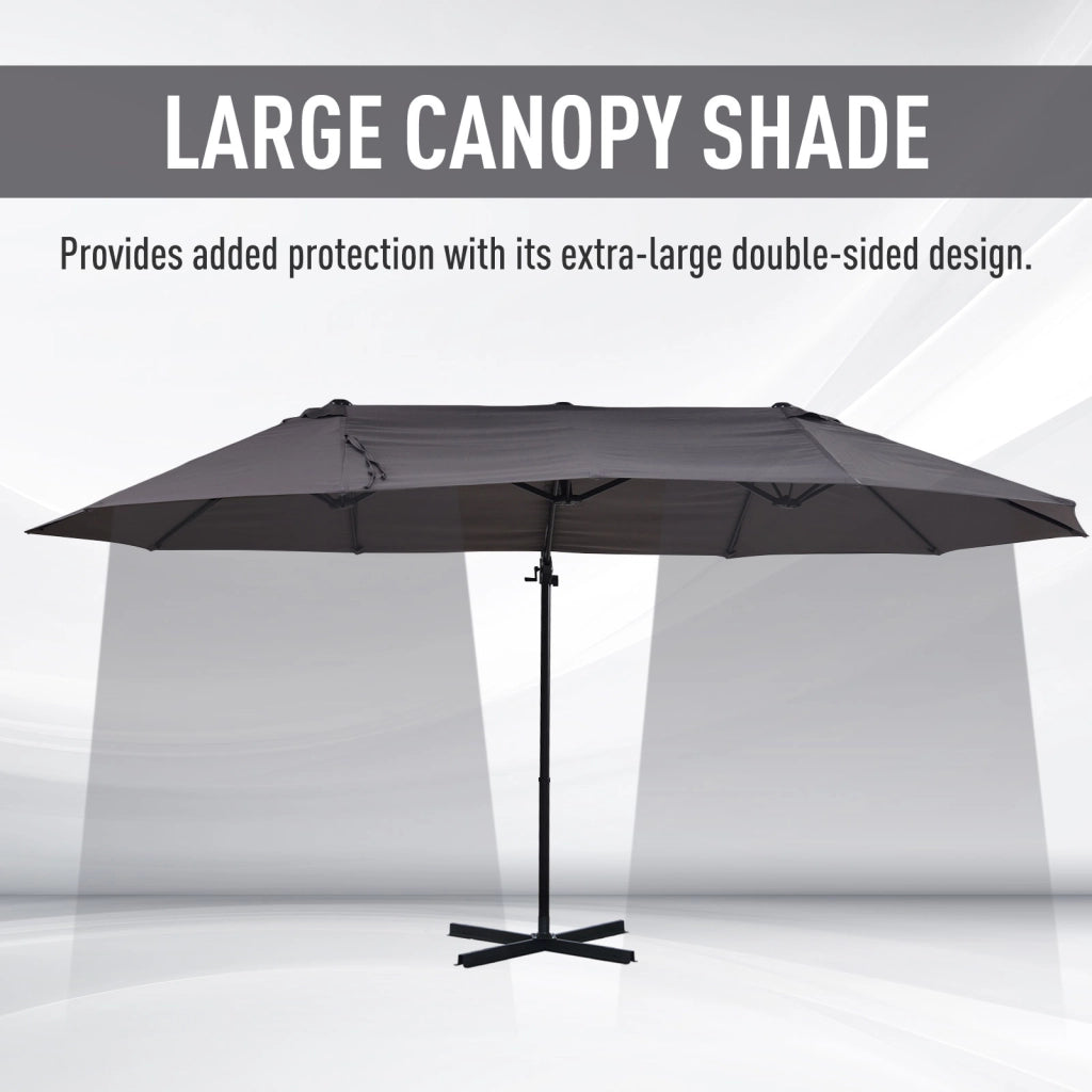 Ombrellone XXL con base a croce e manovella ¨C zephmum ¨C Grigio 270x445x260 cm